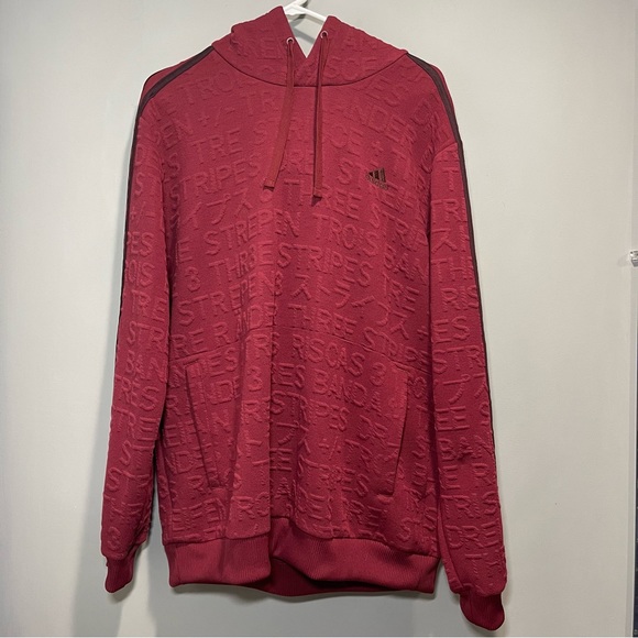 Adidas Men's Typography Tonal-Print Track Hoodie Sweatshirt Brick Red Size XL - Picture 5 of 14
